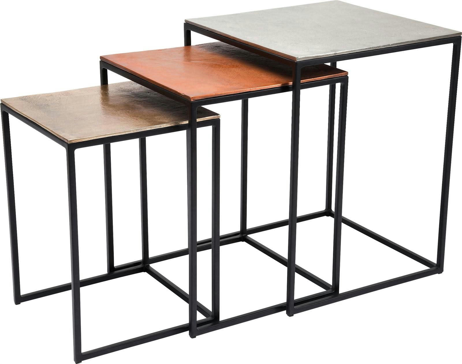 LOFT SQUARE - 3 tables d'appoint en aluminium doré, argenté, cuivré et acier