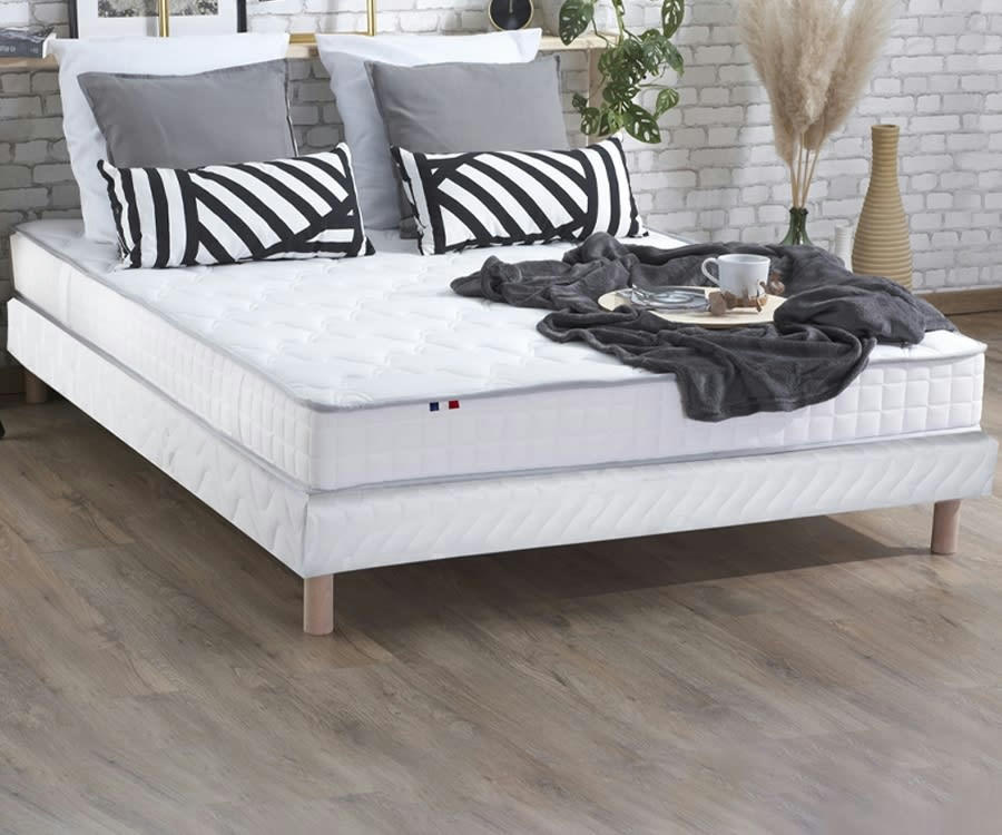 ENSEMBLE PURE - Ensemble matelas 100% latex 3 zones sommier blanc 140x190