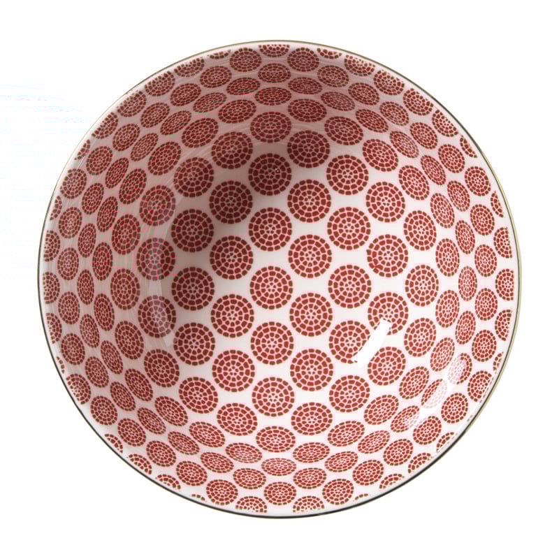 Schaaltje Mirna bloem groot - rood/wit - &Oslash;15.5x7 cm