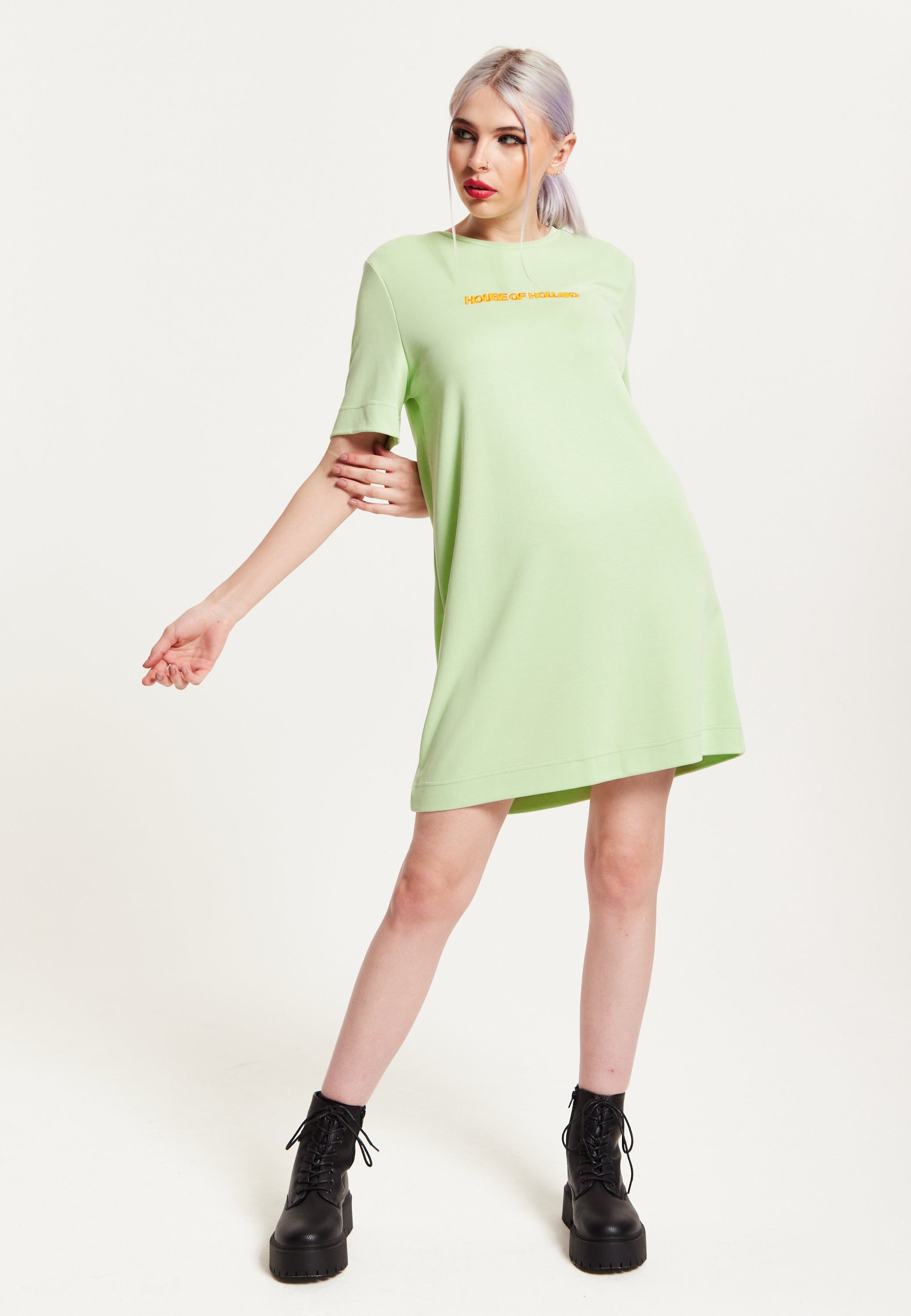 House of Holland Sage Tencel T-Shirt Dress With Logo Embroidery