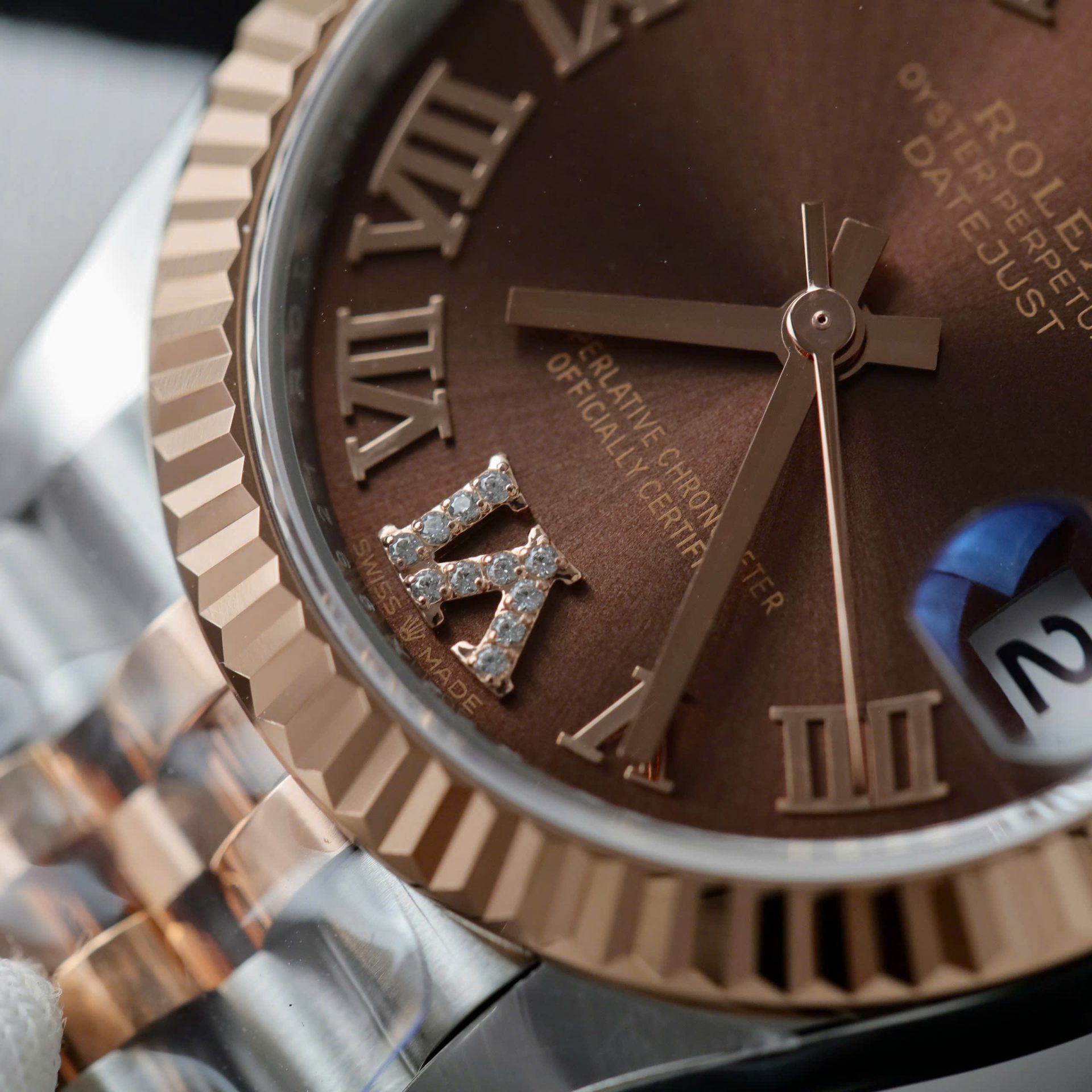 Rolex Datejust SS/RG Plated Chocolate Roman Dial CZ Diamonds 31mm Jub Replica