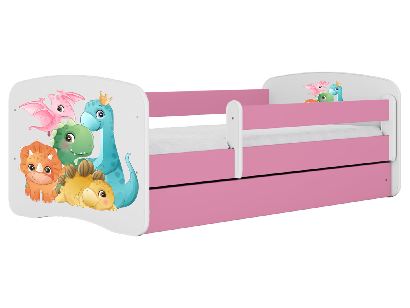 Łóżko Babydreams 140x70 dinusie z szufladą różowe