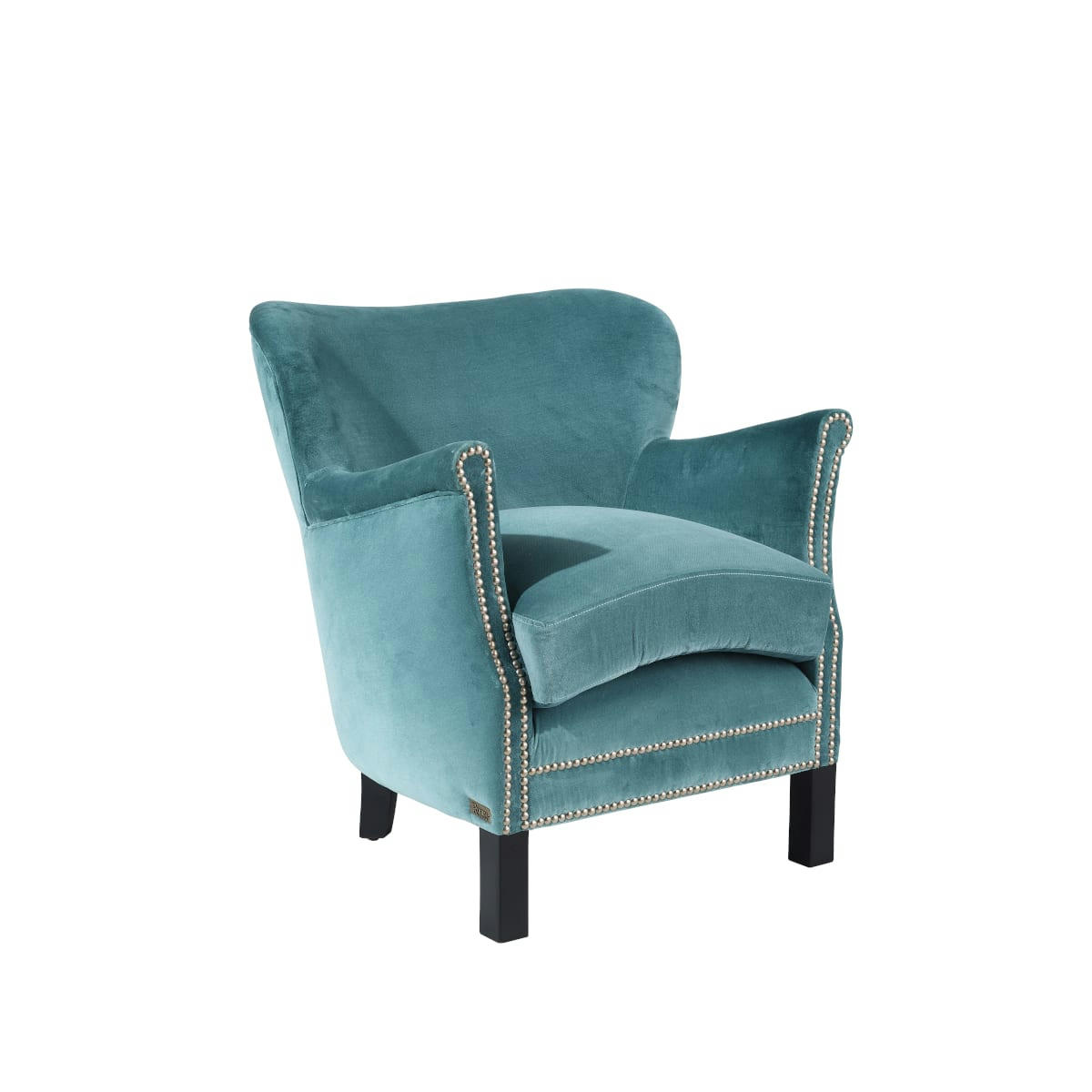 MAX - Fauteuil club en velours clouté bleu arctique