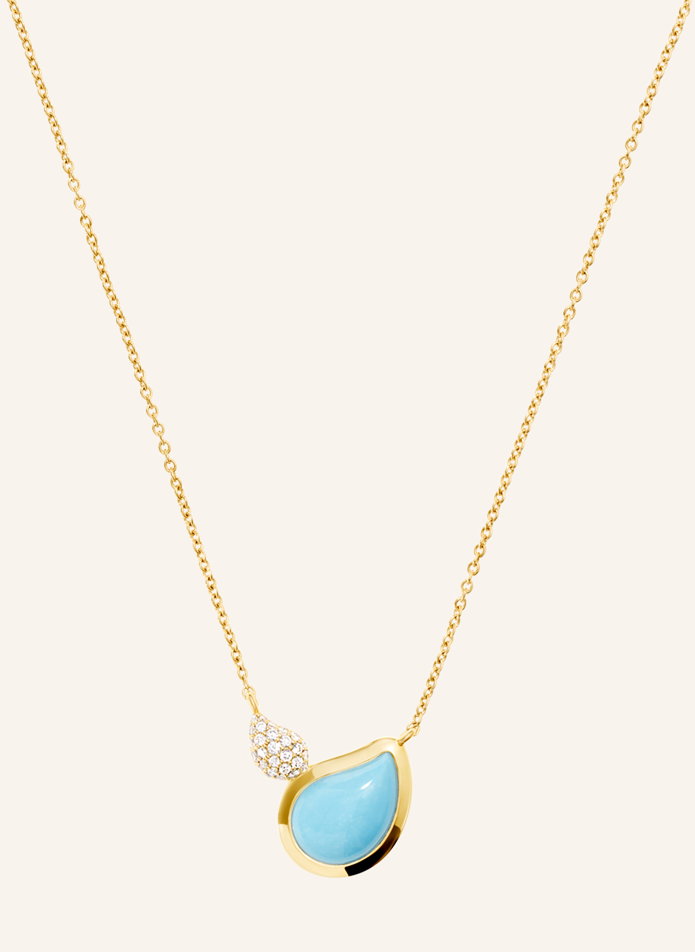TAMARA COMOLLI Halskette NECKLACE SIGNATURE 2 DROPS TURQUOISE / DIAMOND PAVÉ 18K Gelbgold