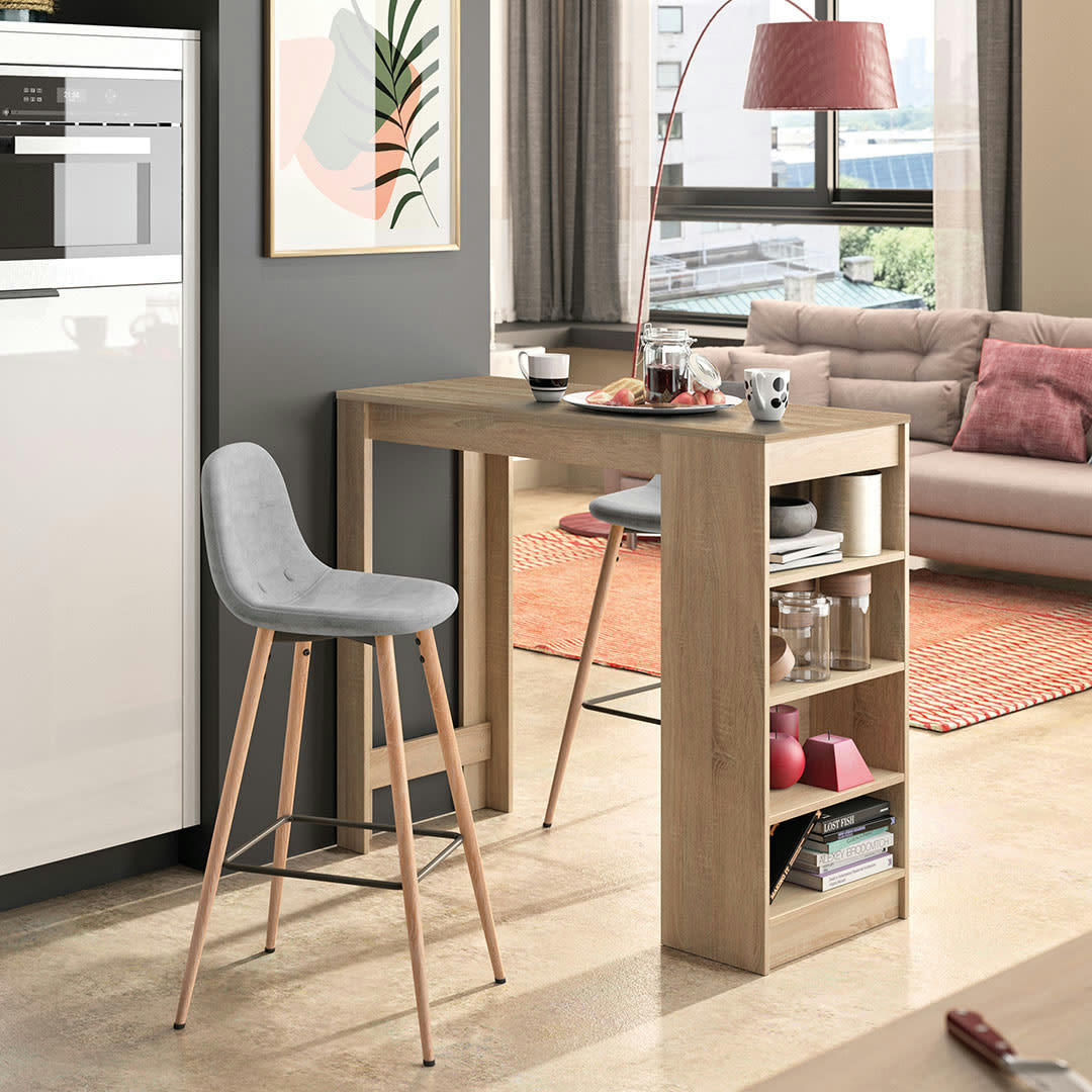 COCOON - Table bar effet bois chêne naturel  - gris clair