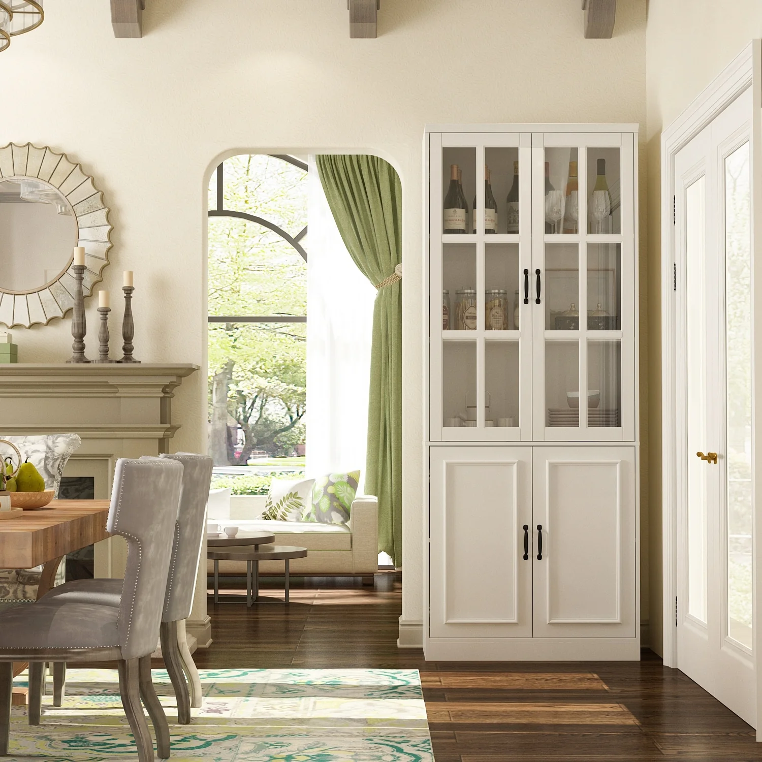 Tall Storage Cabinet Glass Doors Display Cabinet Bookcase Home Office