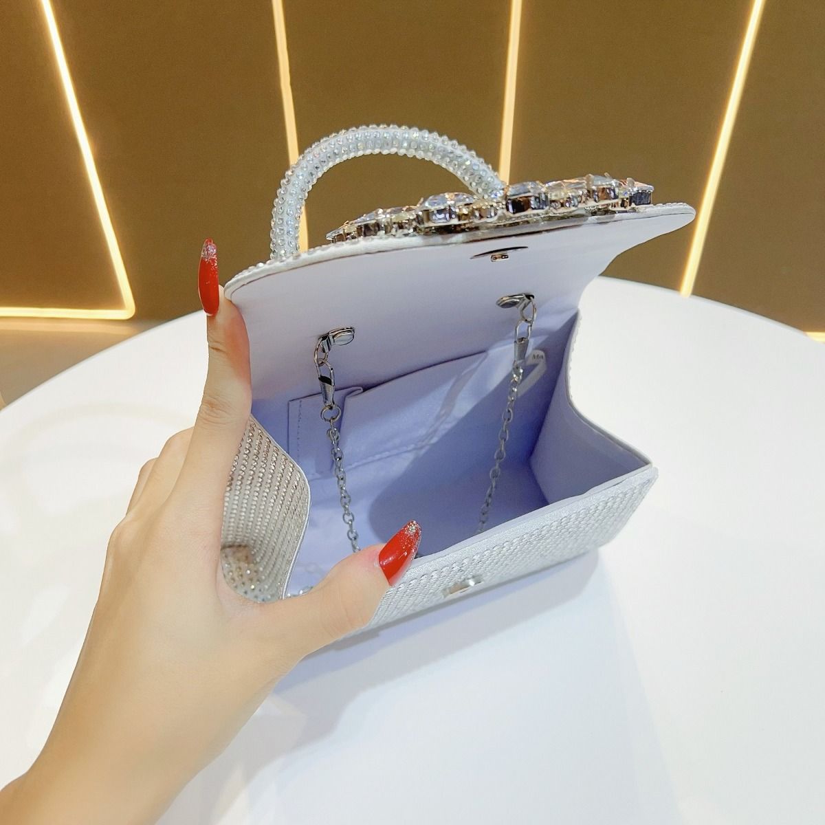 PEACH ACCESSORIES Crystal Flower Bloom Top Handle Evening Bag