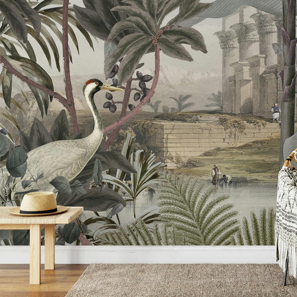 - Papier peint intissé paysage jungle Akshar beige 425x260cm