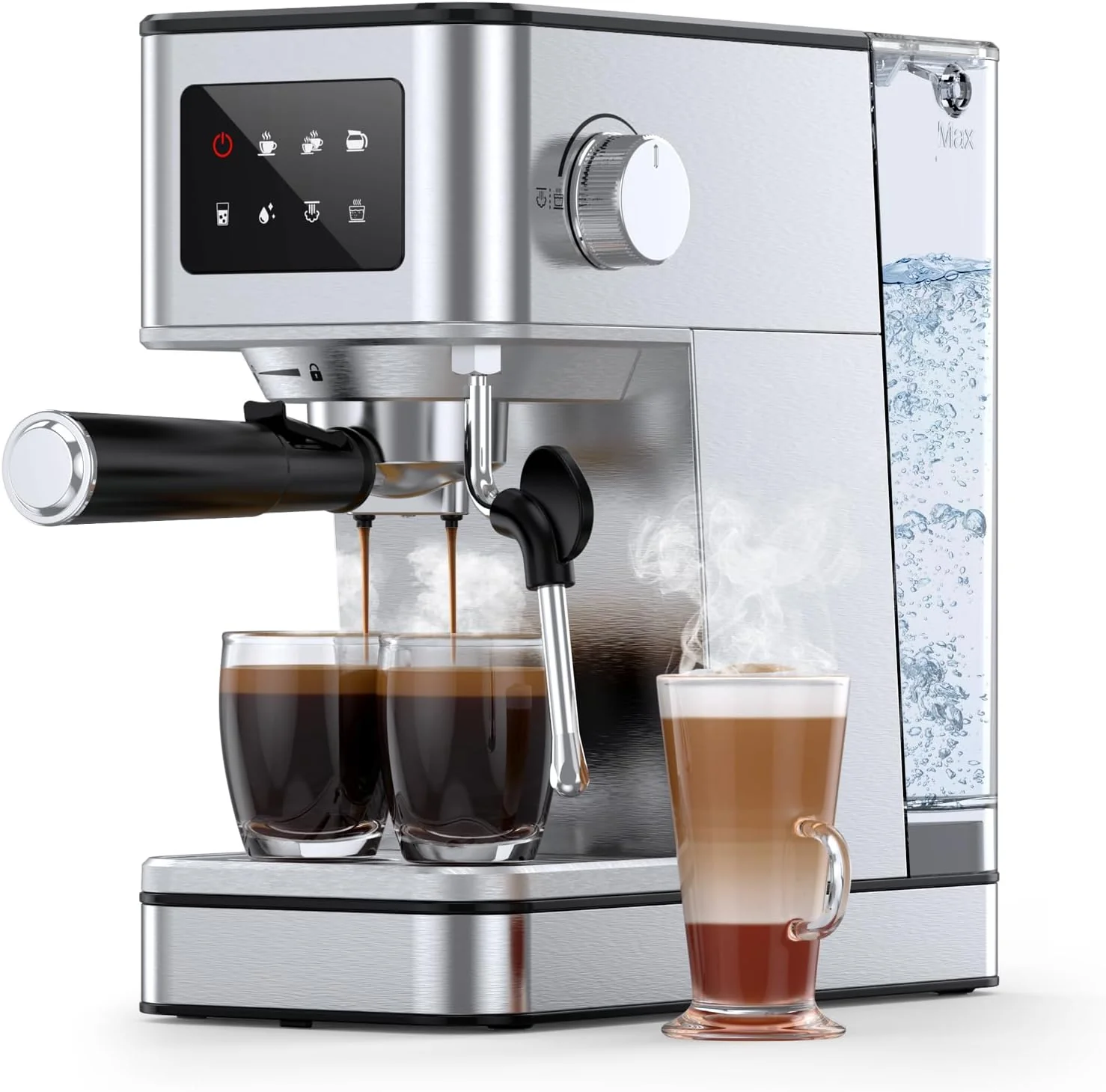 20-Bar Italian Touch Screen Espresso Machine, Frother, 57.5oz Tank, Stainless Steel, Cappuccino Latte Mocha