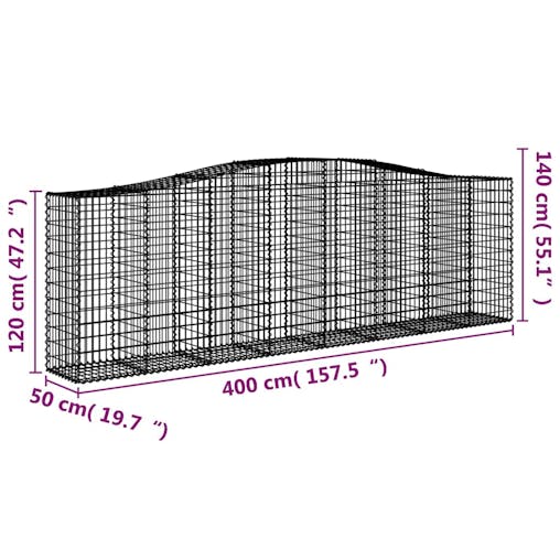 NNEVL Arched Gabion Baskets 3 pcs400x50x120/140 cmGalvanised Iron