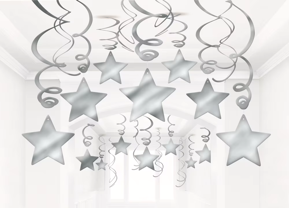 Silver Star Swirl Decorations, 30-ct