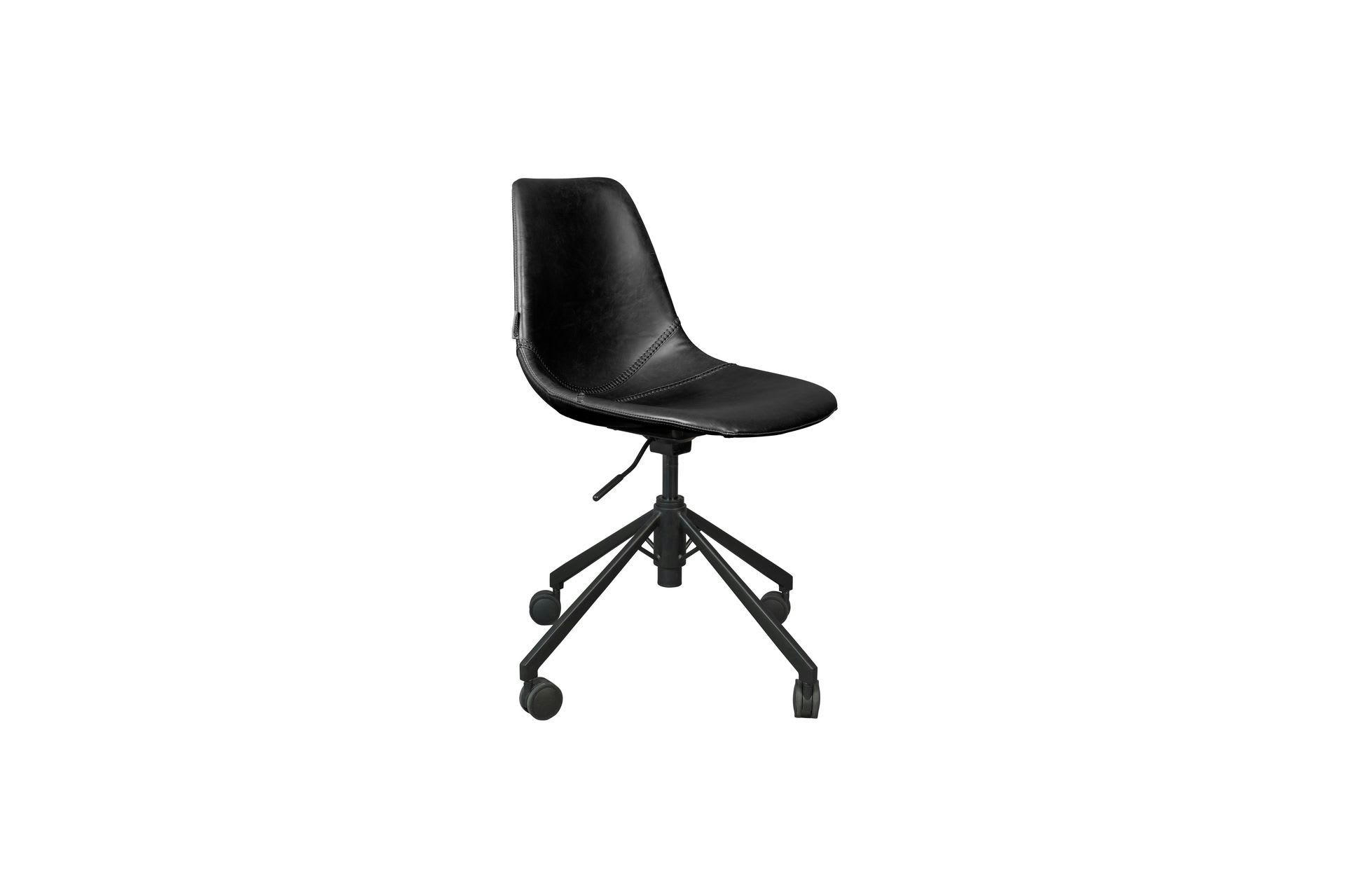 FRANKY - Chaise de bureau à roulettes en cuir noir