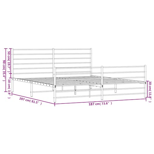 NNEVL Metal Bed Frame with Headboard and Footboard Black 183x203 cm King