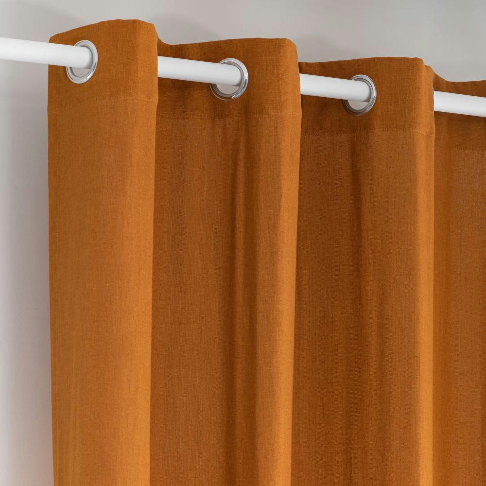 - Rideau à œillets en lin lavé jaune moutarde à l'unité 130x300