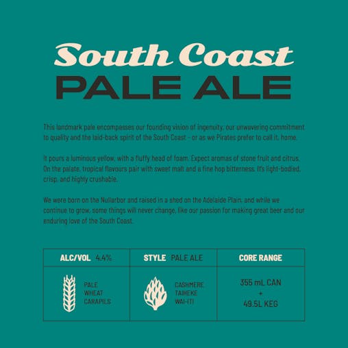 Pirate Life South Coast Pale Ale, Premium Australian Beer, Tropical & Light Bodied, 4.4% ABV, 355mL (Case of 16 Cans)