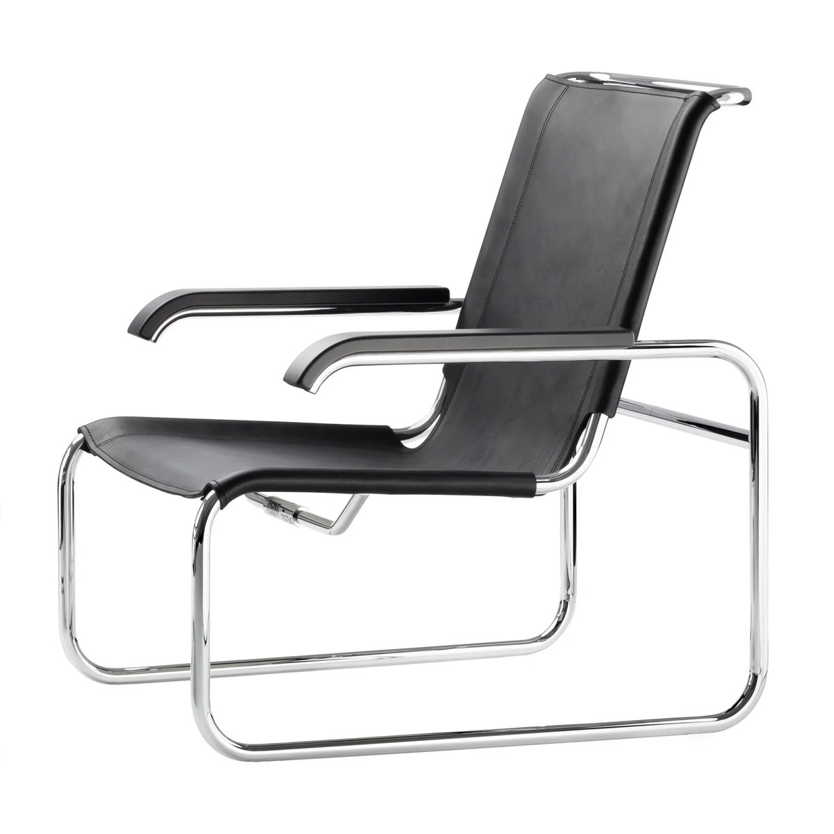 Thonet - S 35 L Sessel, Chrom / Kernleder schwarz / Armlehne Buche schwarz gebeizt (TP 29)
