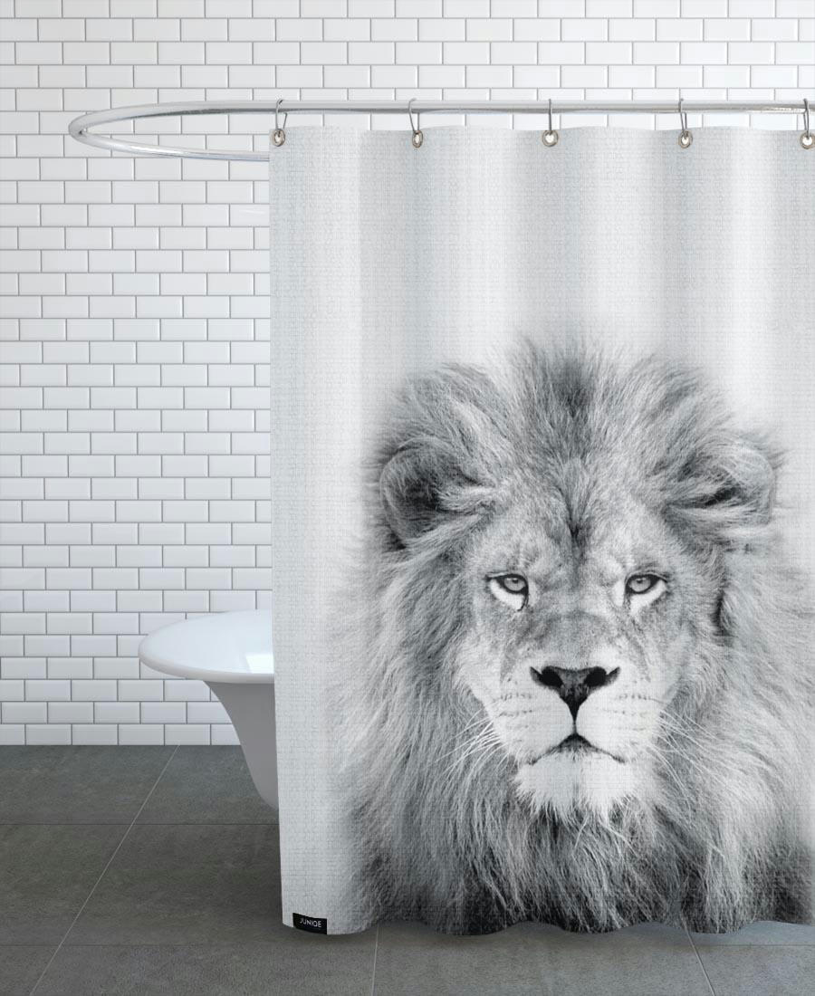 LION - Rideau de douche en polyester en blanc & gris 150x200