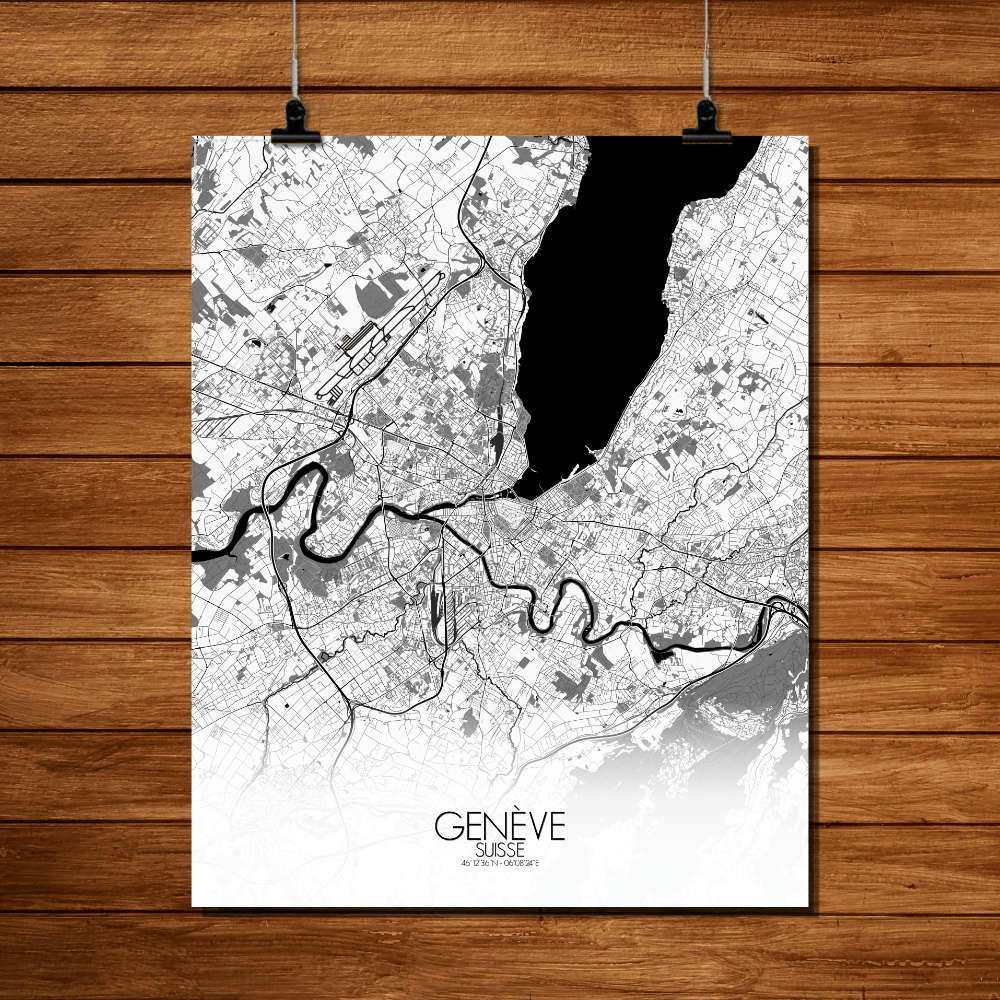 - Affiche Geneve Carte N&B 40x50
