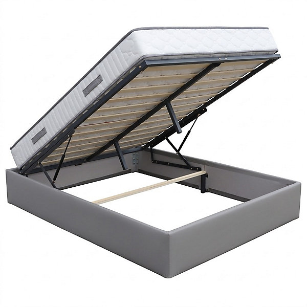 Ensemble Lit Coffre et Matelas 160x200 cm - Couleur : Gris - Matelas Soutien Très Ferme Haute
