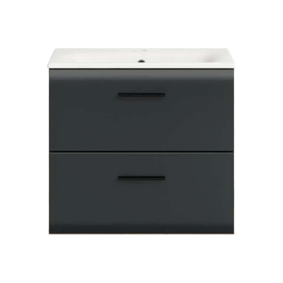 Hioshop Ice wastafel inclusief was 2 lades zwart mat- eiken decor