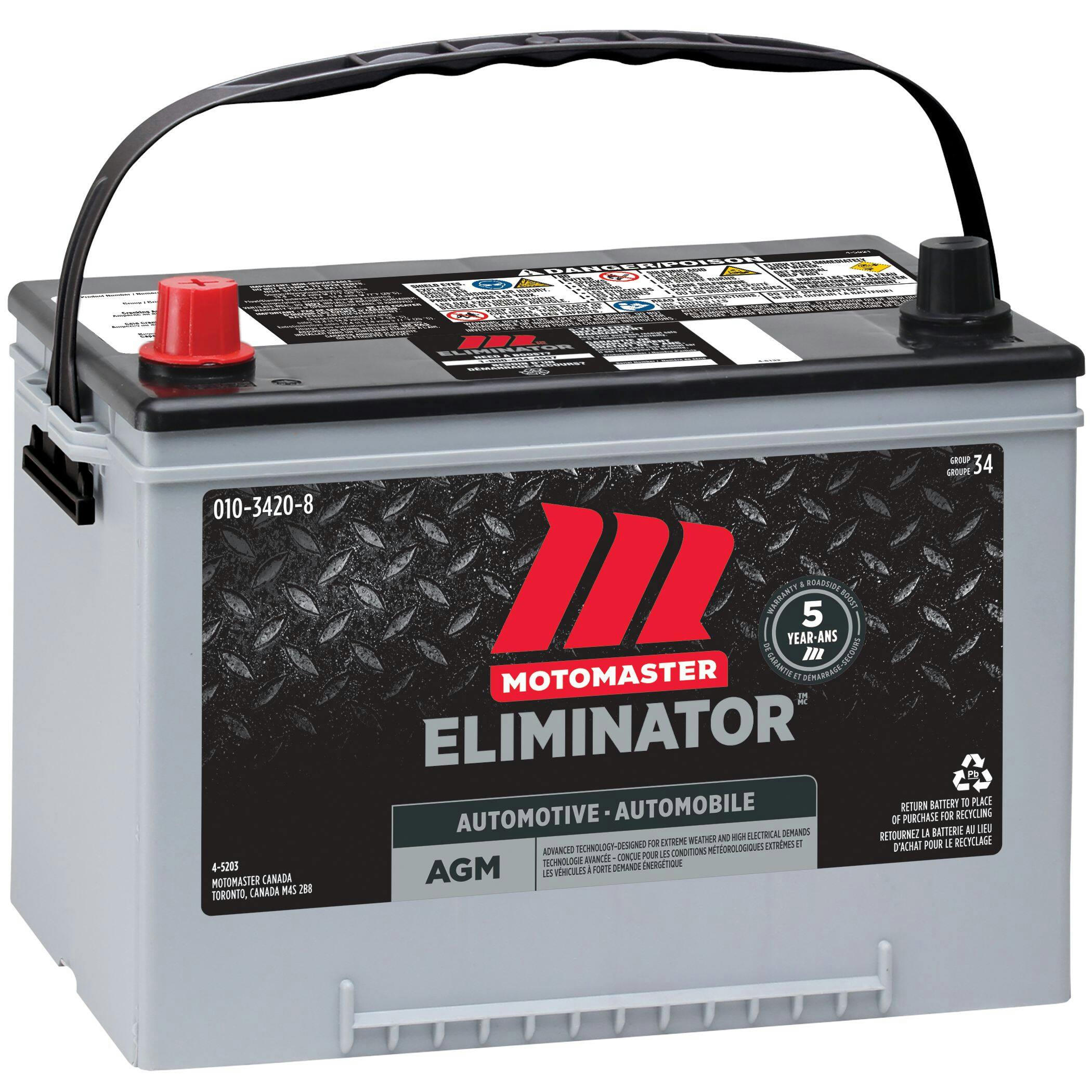 MOTOMASTER ELIMINATOR AGM Group Size 34 Battery, 750 CCA