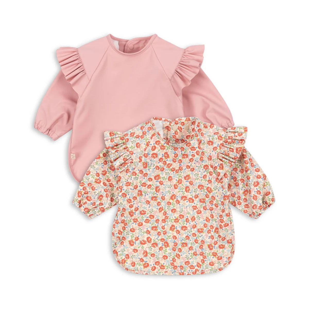 Konges Sløjd - Lätzchen mit Ärmeln und Rüschen, 6-12 Monate, kalkua / bridal rose (2-er Set)