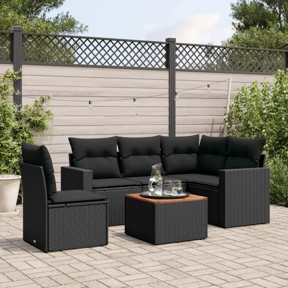 vidaXL - Loungeset - Zwart - Poly rattan - 6 stuks - Met kussens
