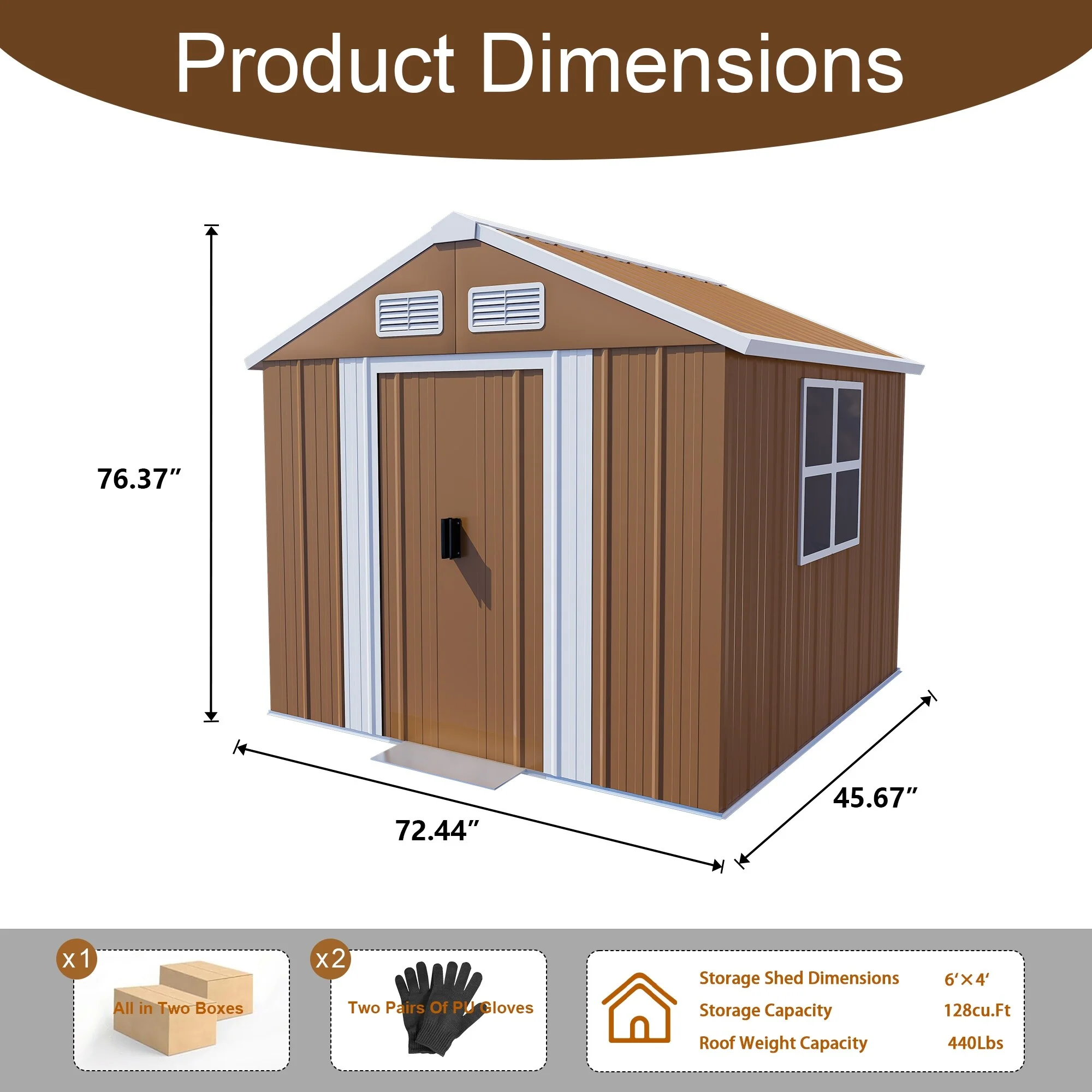 6X4FT Heavy-Duty Metal Storage Shed with Windows and Lockable Door