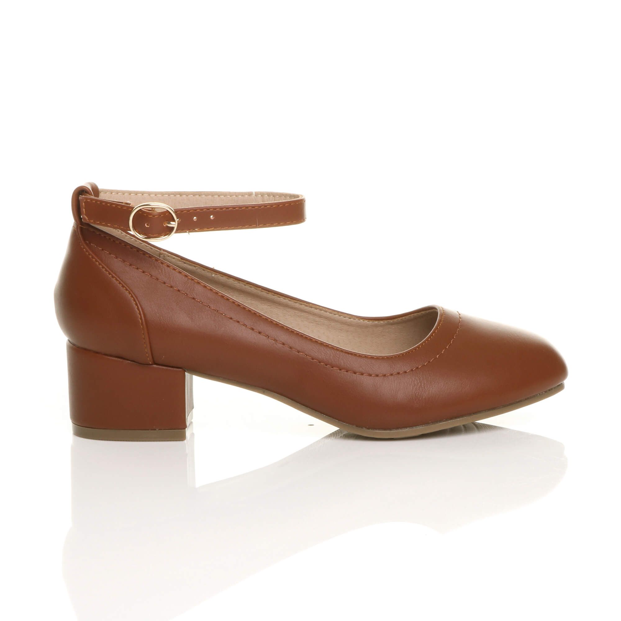 AJVANI Low Block Heel Ankle Strap Court Shoes
