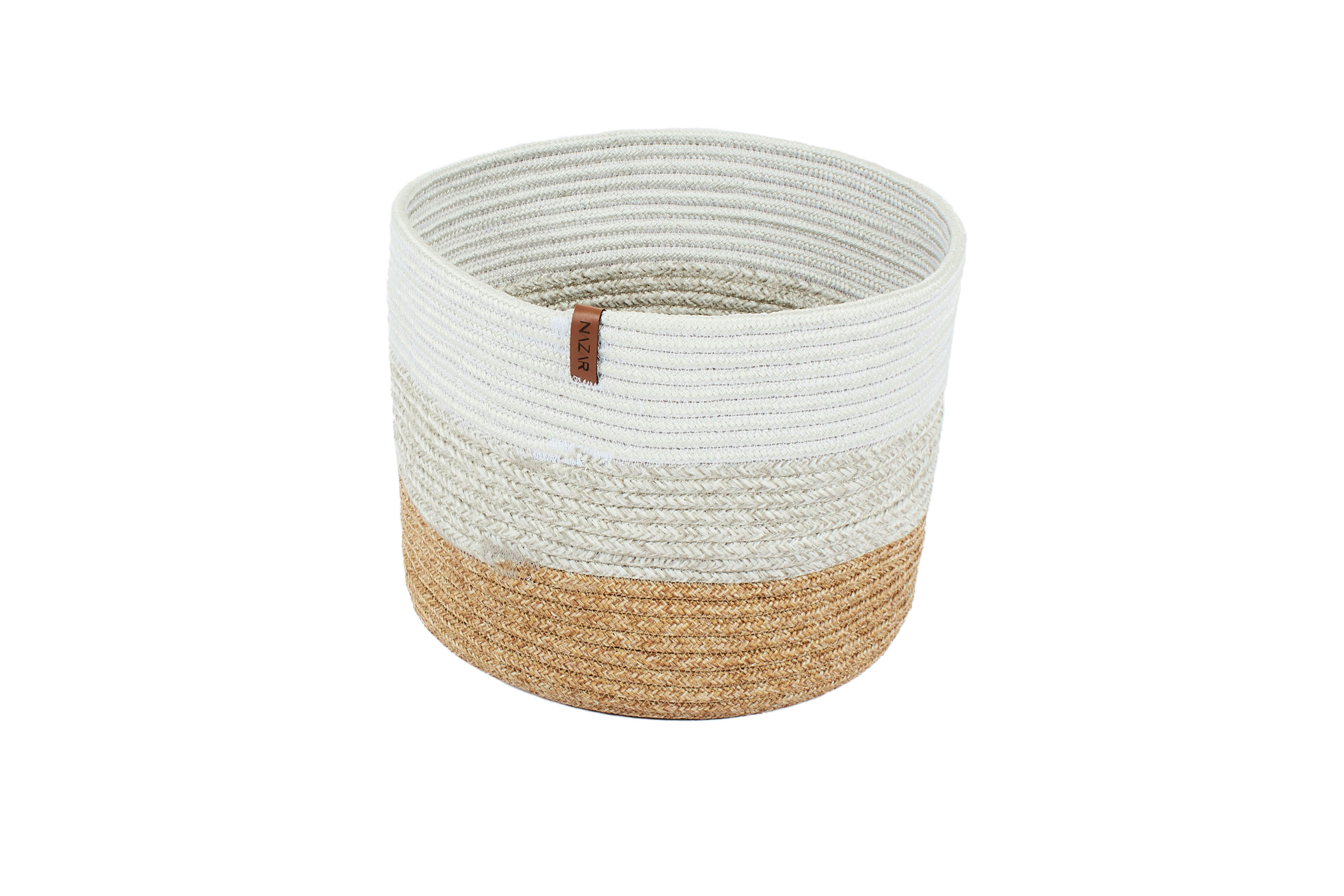 CALI - Panier bicolore aspect jute fait main blanc -27x24