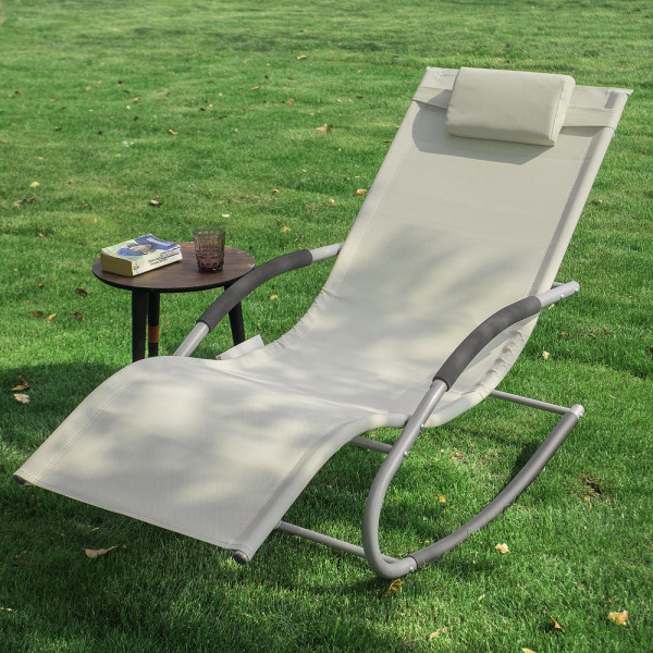 SoBuy Fotel ogrodowy bujany Beż 150x63x87cm Nowoczesny OGS28-MI