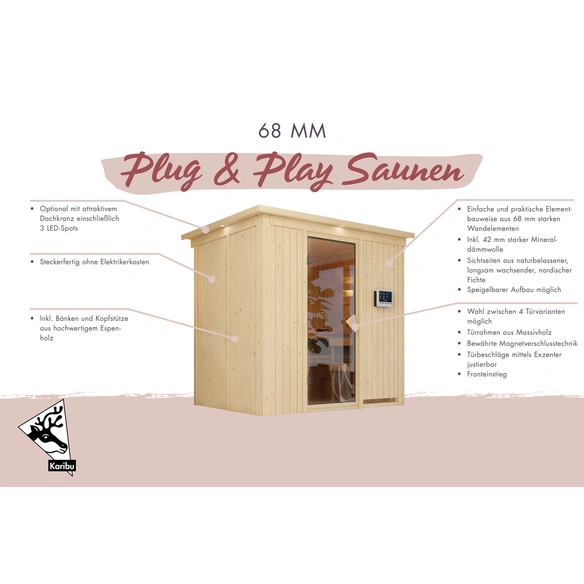 Sauna »Kircholm«, inkl. 3.6 kW Saunaofen mit externer Steuerung, für 3 Personen