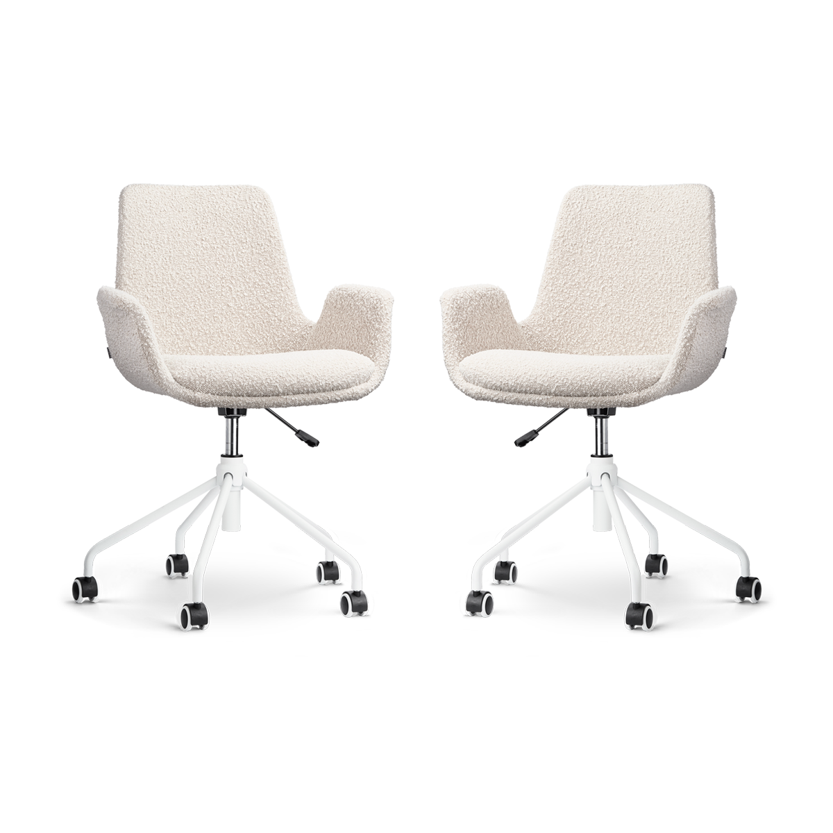 Nolon Nout-Eef Bureaustoelen Set van 2 - Bouclé Beige - Wit Onderstel