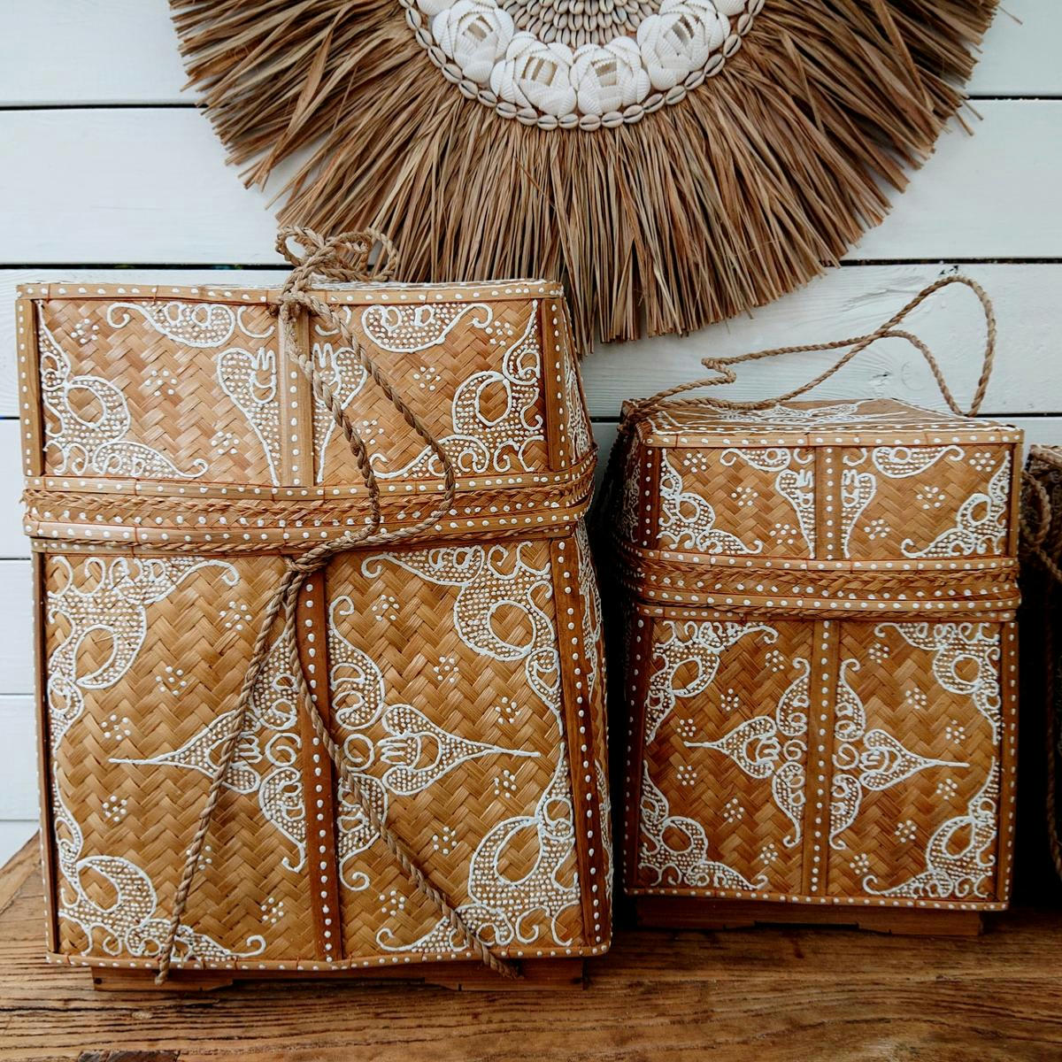 UBUD - Boîte en bambou, naturel/blanc H40 x L28 cm