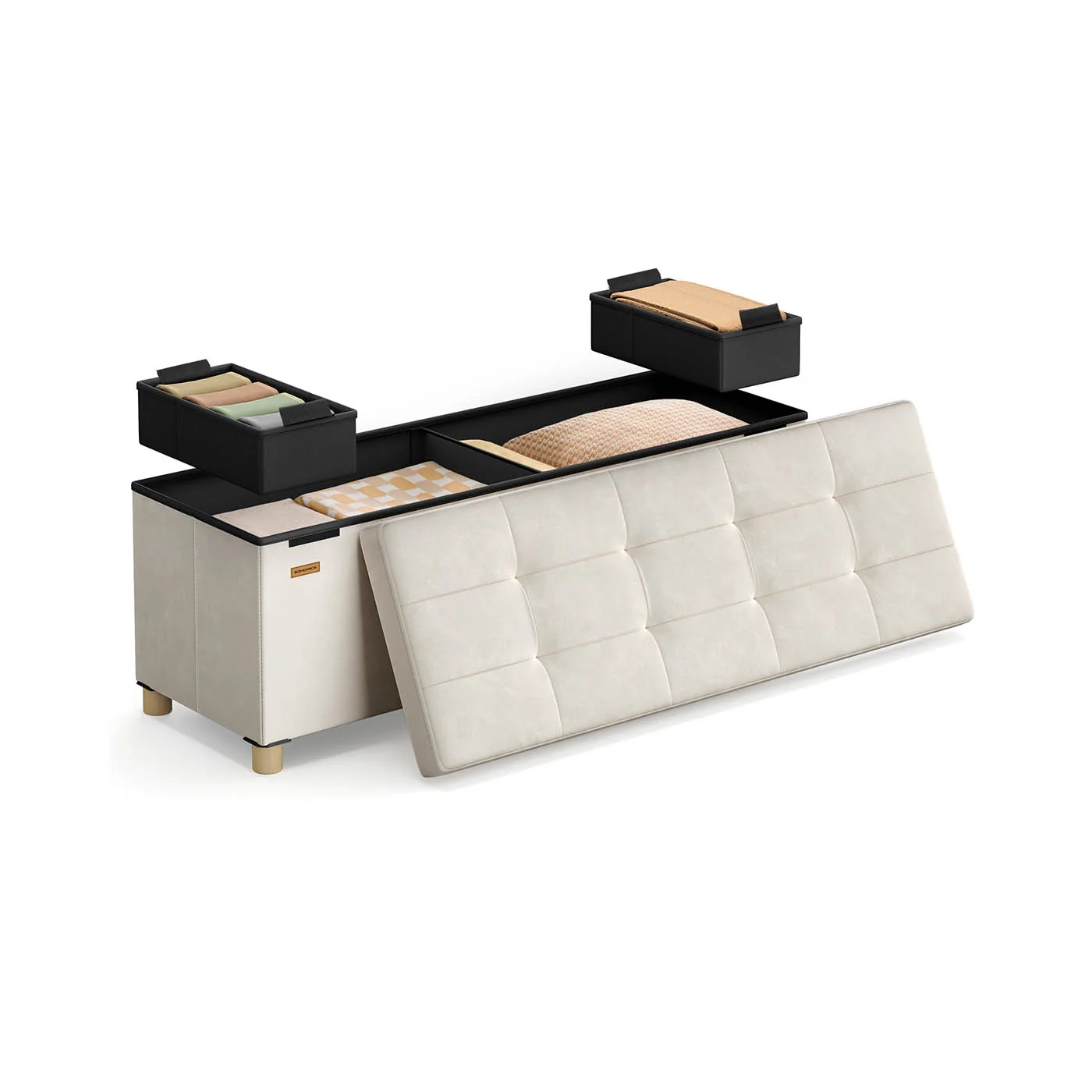 Banc de rangement en velours