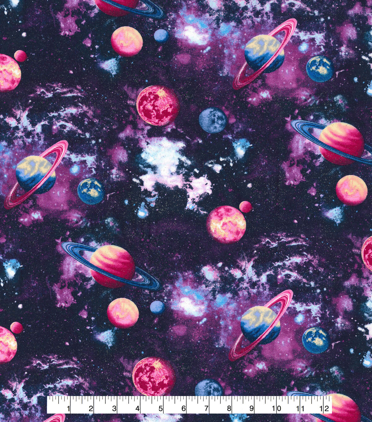Fabric Traditions Planets Purple Novelty Glitter Cotton Fabric