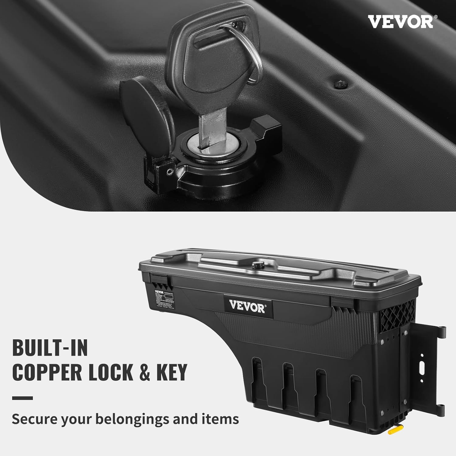 VEVOR Truck Bed Storage Box, Compatible with Chevrolet Silverado 1500 GMC Sierra 1500 2019-2020 R, Waterproof ABS Wheel Well Tool Box with Lockable Lid, 6.6 Gal/25 L Toolbox, Passenger Side, Black