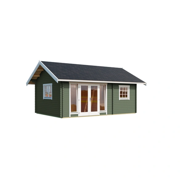 Blockbohlenhaus »Caroline«, BxHxT: 675 x 330,6 x 489,9 cm (Außenmaß inkl. Dachüberstand), grün