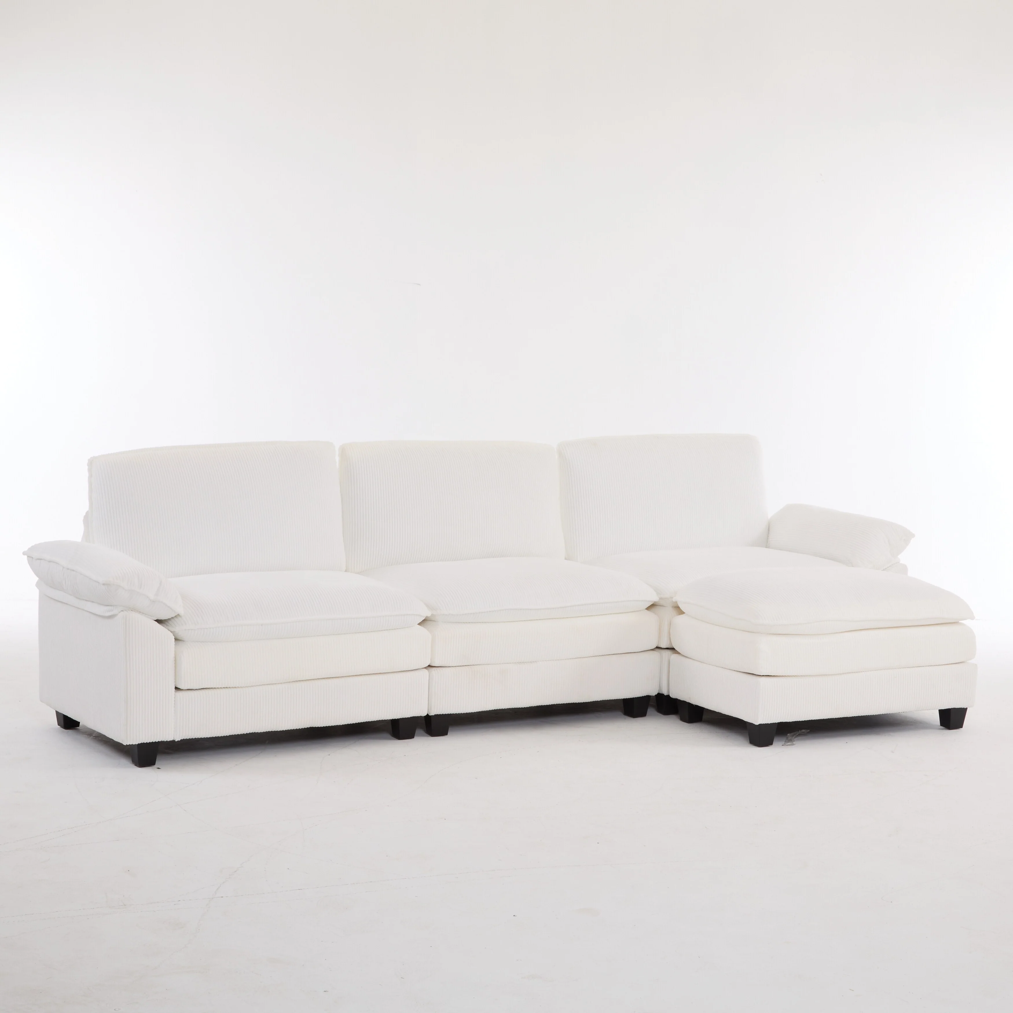 Modern L Shaped Modular Sofa with Corduroy Fabric and Movable Ottoman for Living Room and Guest Room