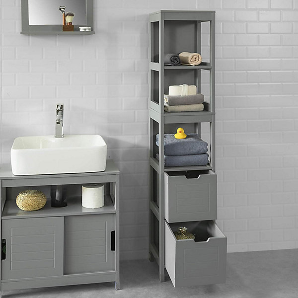 Meuble Colonne de Salle de Bain, 4 étagères et 2 tiroirs, FRG126-SG, SoBuy