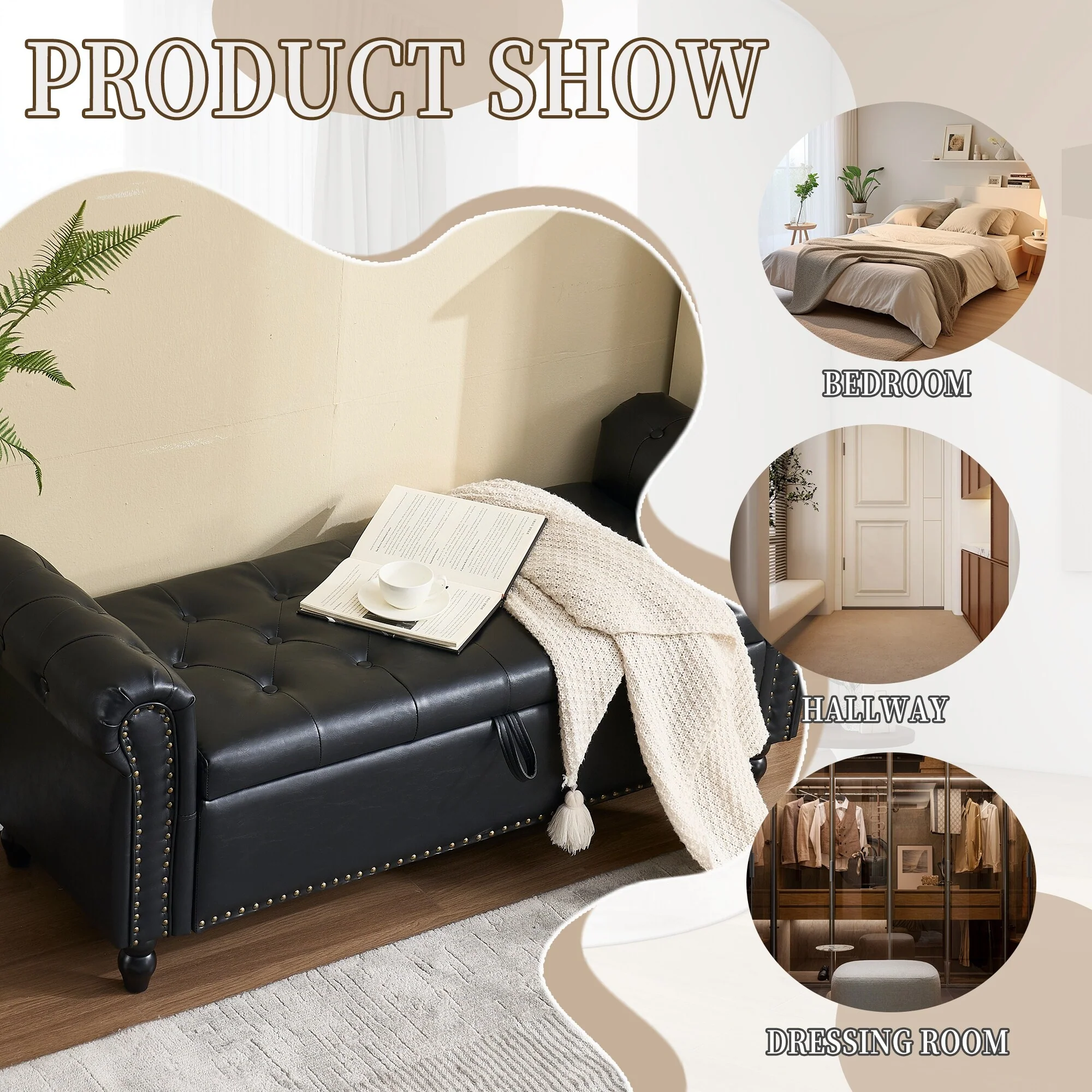 55.12 Inches Upholstered Fabric Storage Ottoman Bench