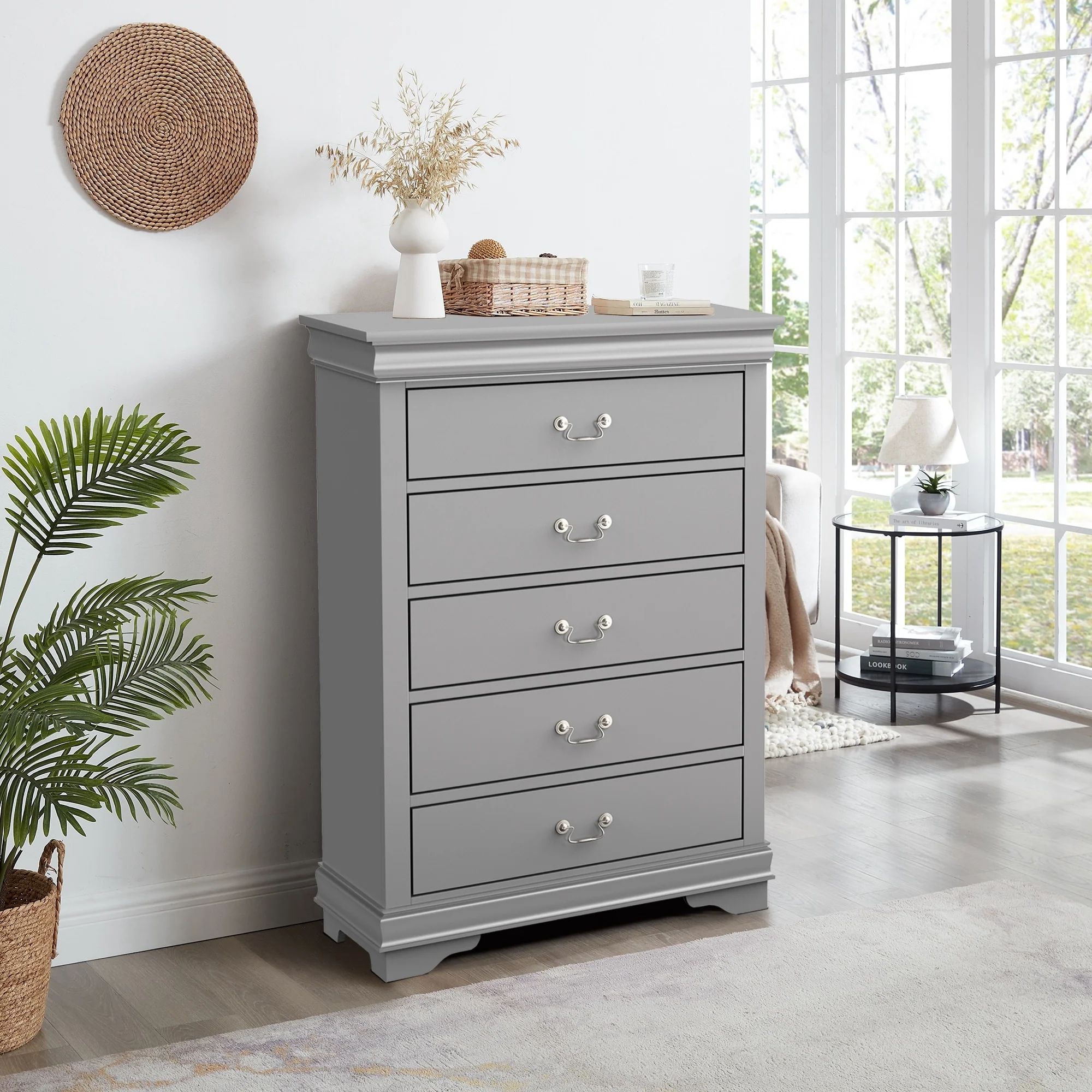 48 Tall Modern Gray Solid Wood 5-drawer Storage Chest