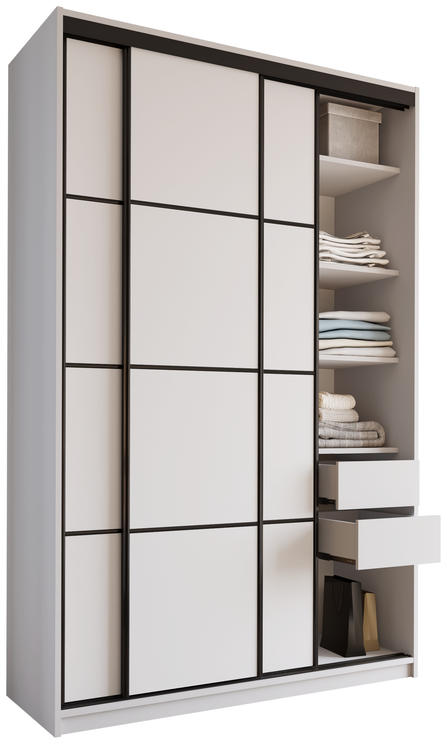 Szafa przesuwna 150 cm LOFT MAX biała z półkami