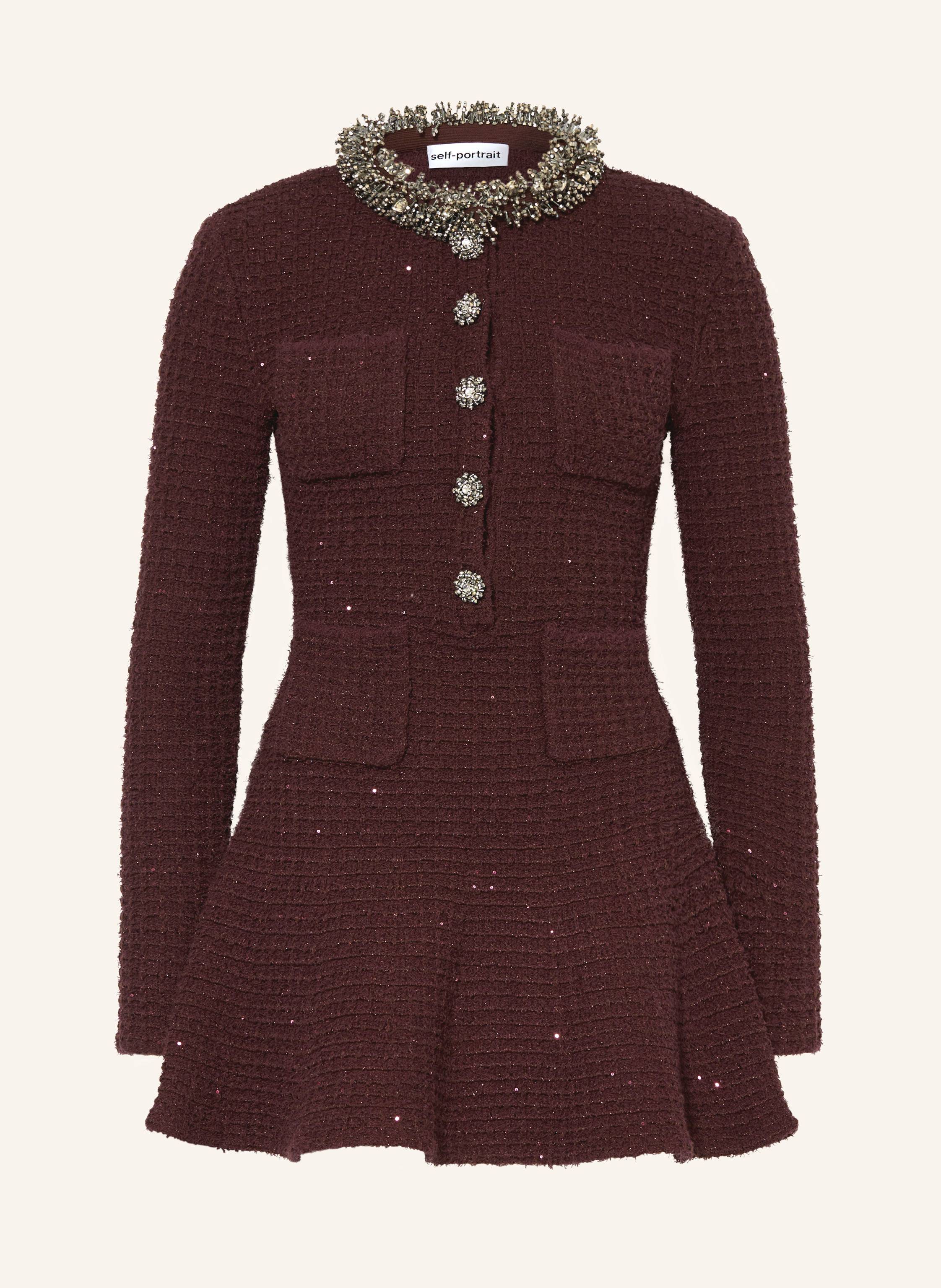 self-portrait Strickkleid mit Pailletten und Schmucksteinen