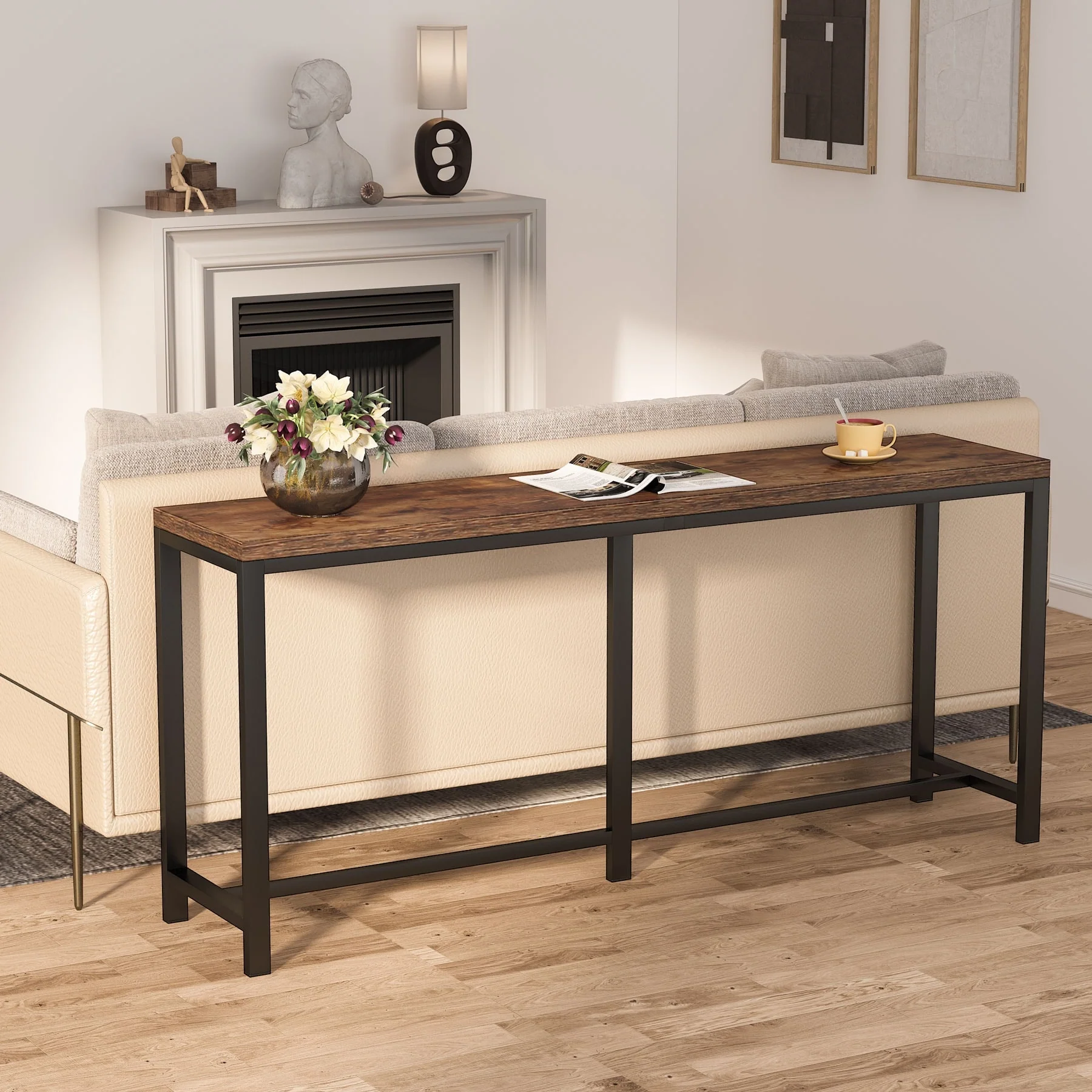 70.9 inch Narrow Long Sofa Table Behind Couch, Rustic Console Table Entryway Table