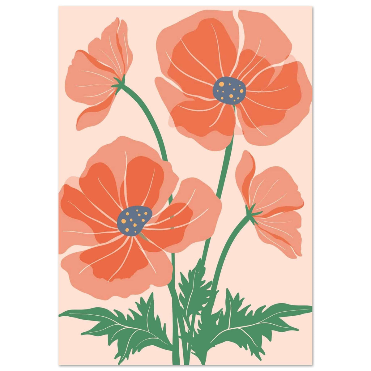 Artfulprints Poster Boho – Field flowers  - A4 21x29.7 cm - Oranje