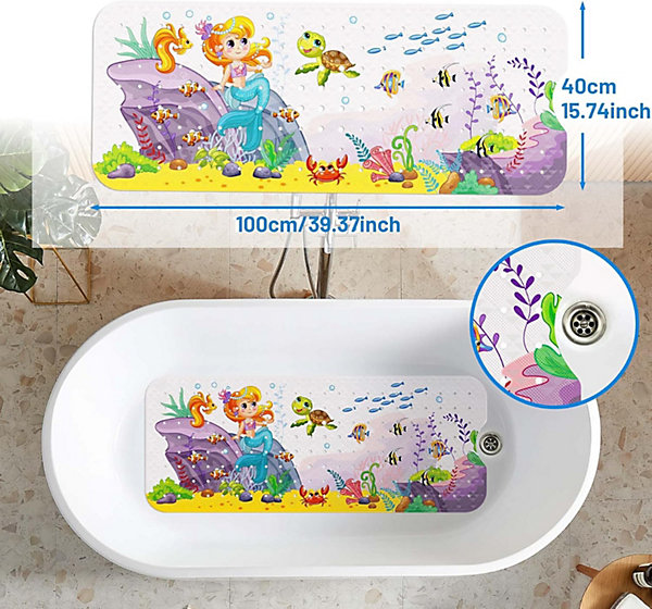 BASHLWUA (Sirène) Tapis de bain antidérapant pour bébé, tapis de bain antidérapant 100 x 40 cm, tapis de douche robuste avec 200 v