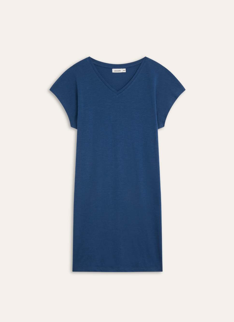 CHEMISE DE NUIT MANCHES COURTES COL V EN COTON MARINE
