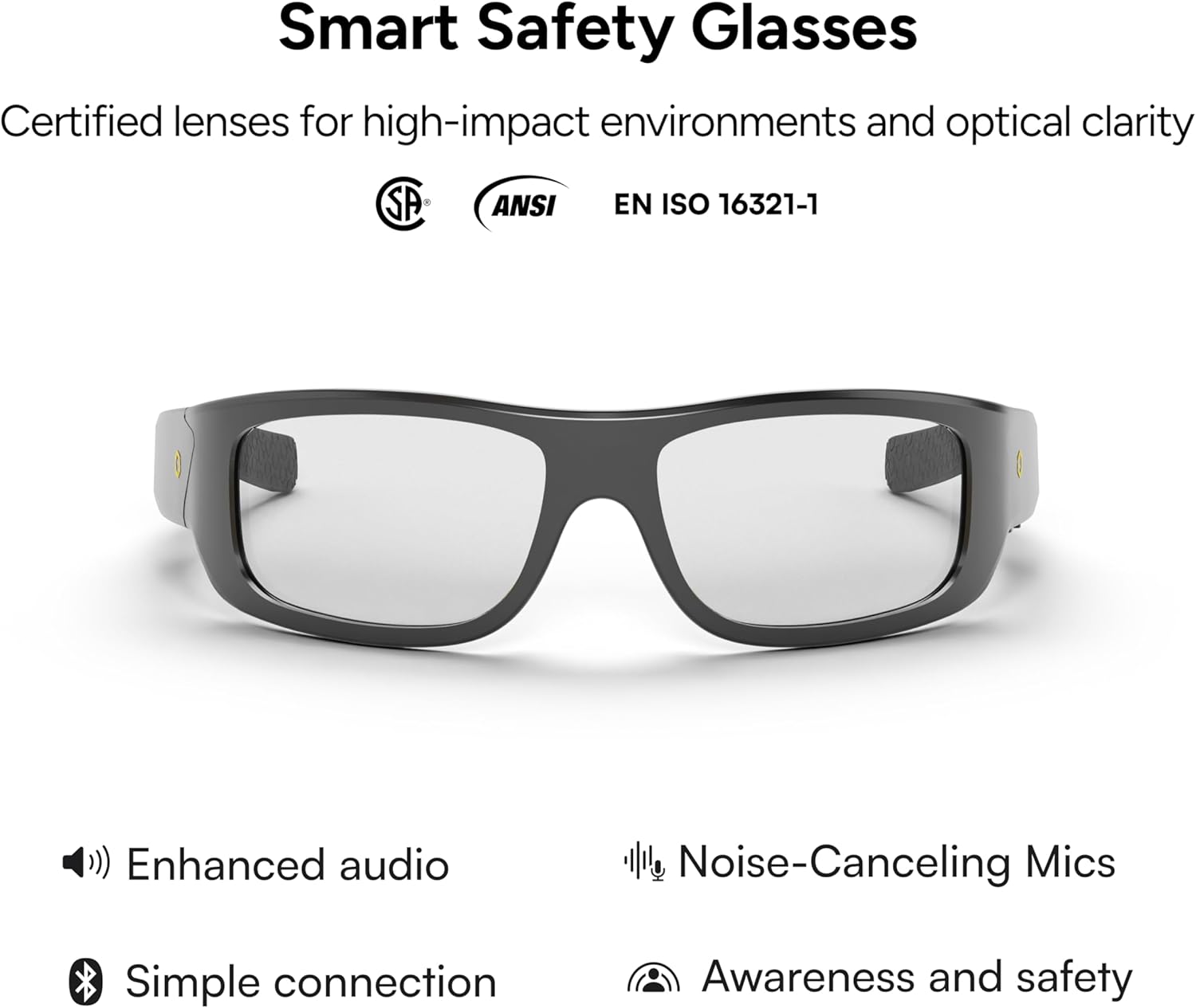 Lucyd Armor Smart Safety Glasses  TR90 Frame  Light Adaptive Lenses  Open Ear Speakers & Microphone - ANSI Z87.1