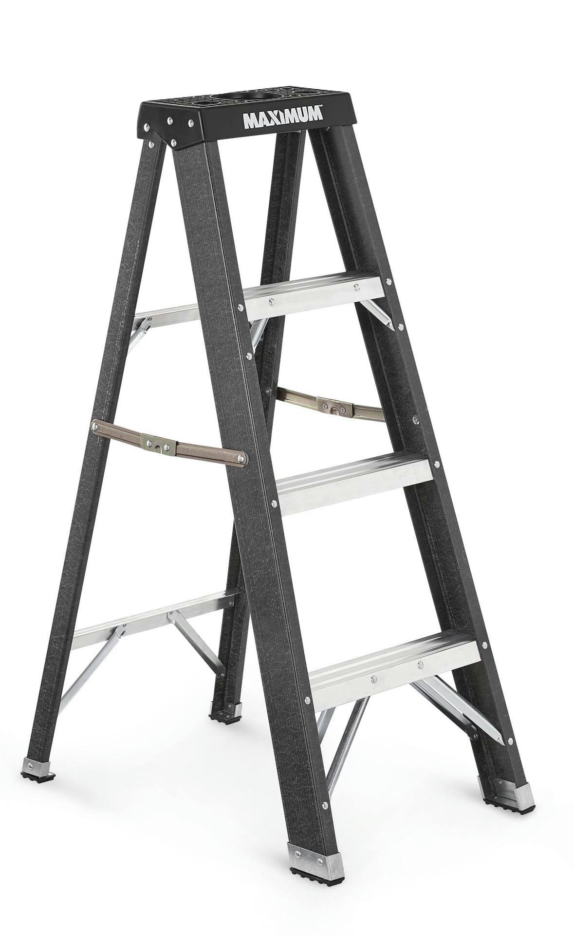 MAXIMUM Grade 1 Fiberglass Heavy-Duty Industrial Step Ladder, 250-lb, 4-ft